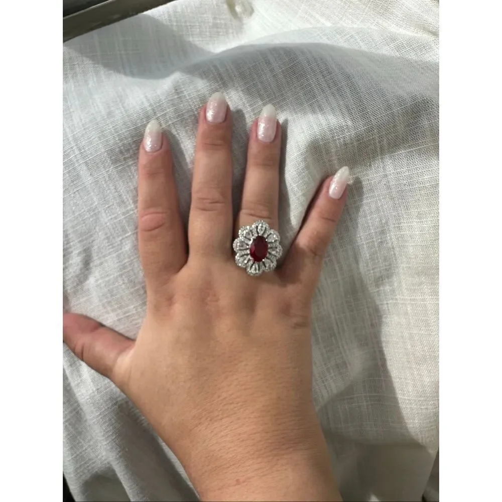 Gorgeous ruby red cubic zirconia cocktail ring size 9